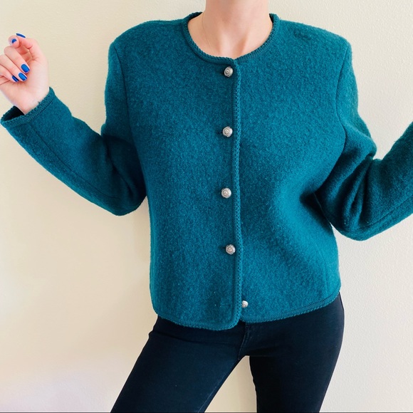 Vintage Talbots emerald green 100% wool jacket blazer - Picture 5 of 8